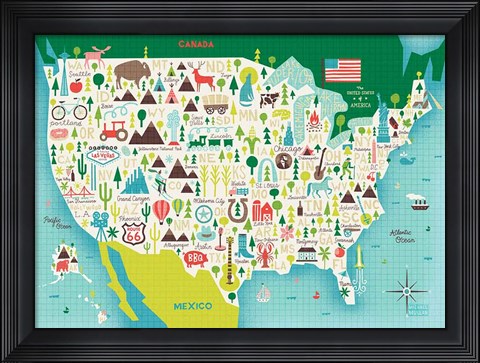 Framed Illustrate USA waves Print