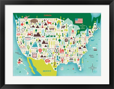 Framed Illustrate USA waves Print