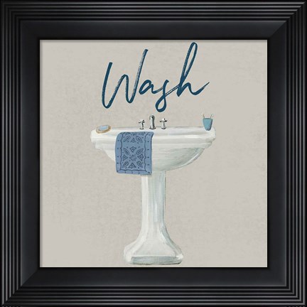 Framed Cottage Bath I Gray Print