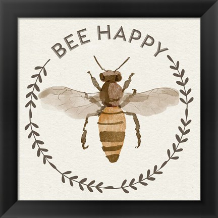 Framed Bee Hive I-Bee Happy Print