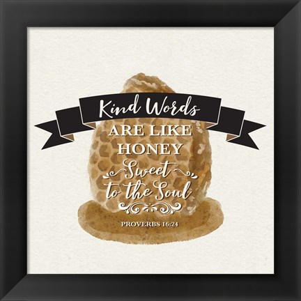 Framed Bee Hive Sentiment II-Kind Words Print