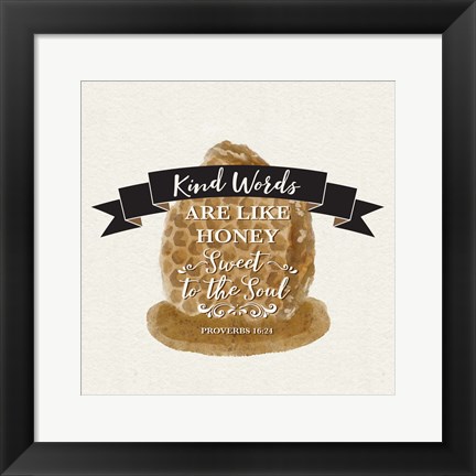 Framed Bee Hive Sentiment II-Kind Words Print