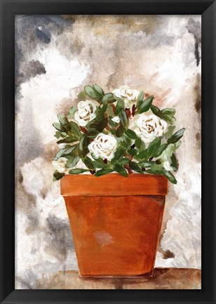 Framed White Flower Clay Pot I Print