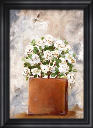 Framed White Flower Clay Pot II Print