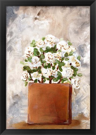 Framed White Flower Clay Pot II Print