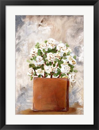 Framed White Flower Clay Pot II Print