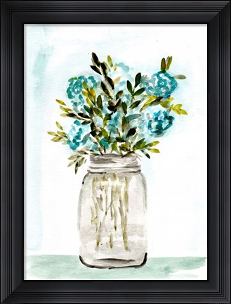 Framed Blue Floral Mason Jar Print