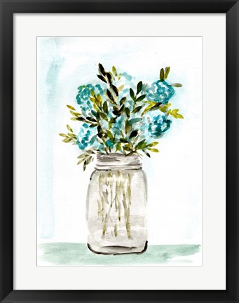 Framed Blue Floral Mason Jar Print