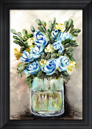 Framed Blue &amp; Yellow Floral Mason Jar Print