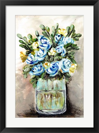 Framed Blue &amp; Yellow Floral Mason Jar Print