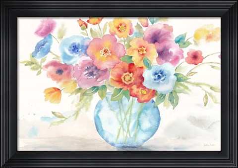 Framed Bright Poppies Vase Print