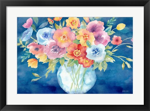 Framed Bright Poppies Vase Navy Print