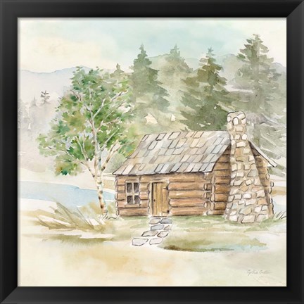 Framed Woodland Reflections I-Log Cabin Print