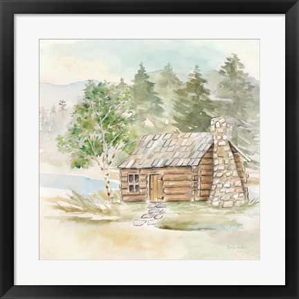 Framed Woodland Reflections I-Log Cabin Print