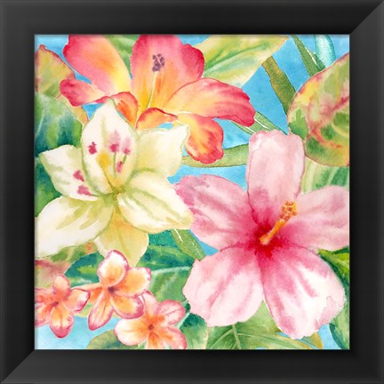 Framed Tropical Island Florals square Print