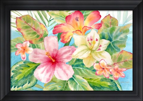 Framed Tropical Island Florals landscape Print