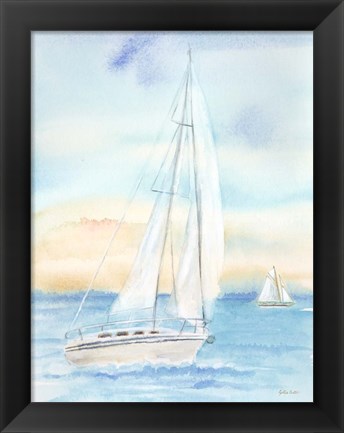 Framed East Coast Lighthouse sailboat panel I Print