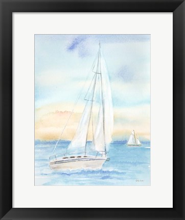 Framed East Coast Lighthouse sailboat panel I Print