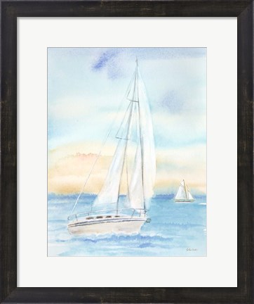 Framed East Coast Lighthouse sailboat panel I Print