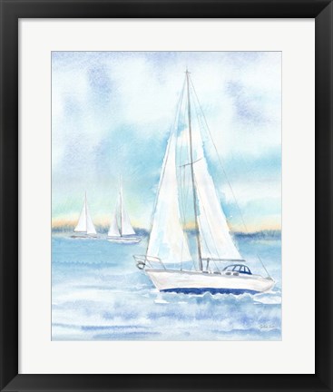 Framed East Coast Lighthouse sailboat panel II Print