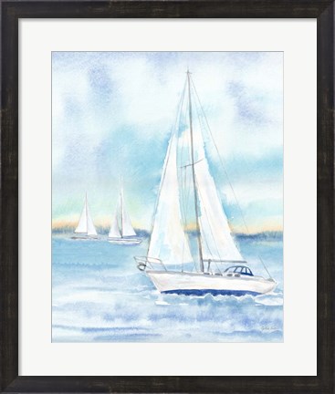 Framed East Coast Lighthouse sailboat panel II Print