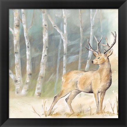 Framed Woodland Reflections III-Deer Print