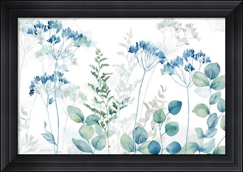 Framed Botanical Landscape blue green Print