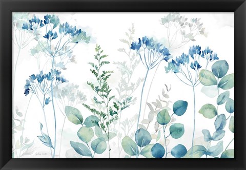 Framed Botanical Landscape blue green Print