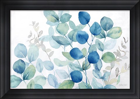 Framed Eucalyptus Leaves landscape blue green Print