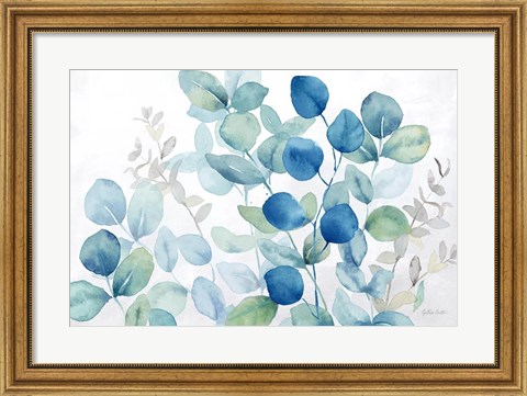 Framed Eucalyptus Leaves landscape blue green Print