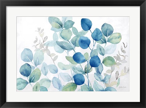 Framed Eucalyptus Leaves landscape blue green Print