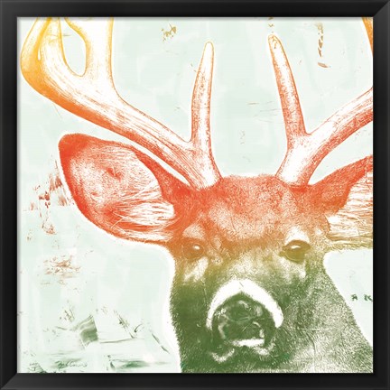 Framed Portrait of a Deer rainbow Print