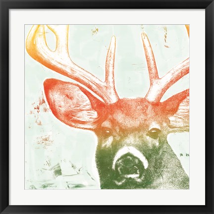 Framed Portrait of a Deer rainbow Print