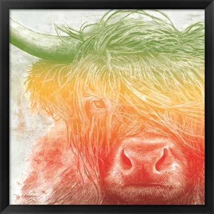 Framed Norwegian Bison rainbow Print