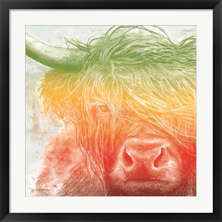 Framed Norwegian Bison rainbow Print