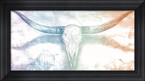 Framed Longhorn II rainbow Print