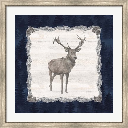 Framed Blue Cliff Mountains II-Deer Print