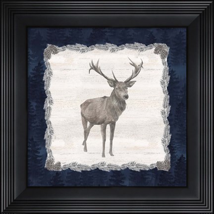 Framed Blue Cliff Mountains II-Deer Print