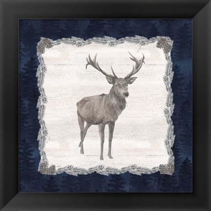 Framed Blue Cliff Mountains II-Deer Print