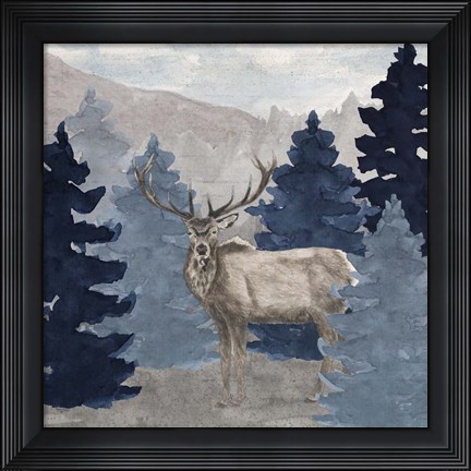 Framed Blue Cliff Mountains scene III-Elk Print