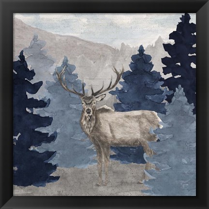 Framed Blue Cliff Mountains scene III-Elk Print