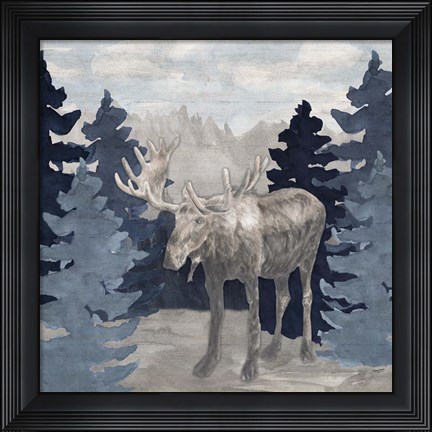 Framed Blue Cliff Mountains scene IV-Moose Print