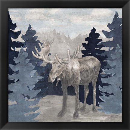 Framed Blue Cliff Mountains scene IV-Moose Print