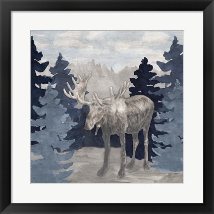 Framed Blue Cliff Mountains scene IV-Moose Print