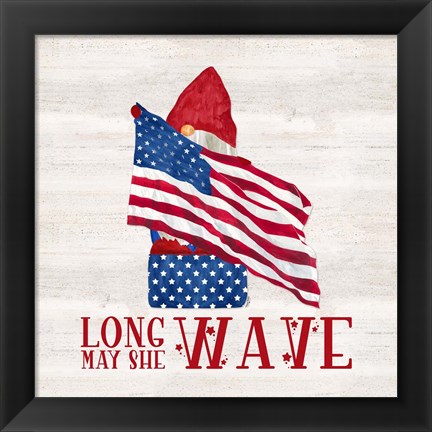 Framed Patriotic Gnomes V-Long may she wave Print