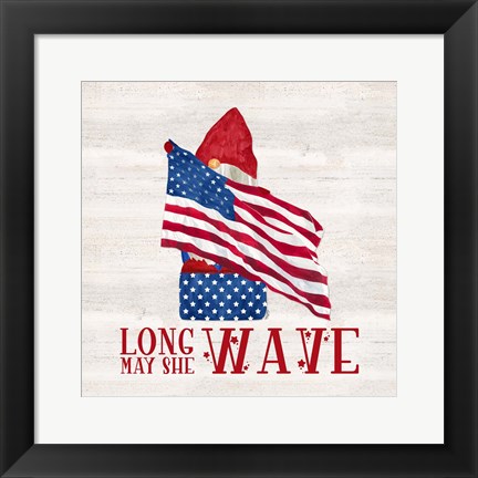 Framed Patriotic Gnomes V-Long may she wave Print