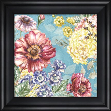 Framed Wildflower Medley square blue I Print