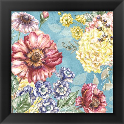 Framed Wildflower Medley square blue I Print