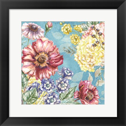 Framed Wildflower Medley square blue I Print
