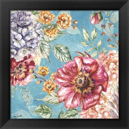 Framed Wildflower Medley square blue II Print